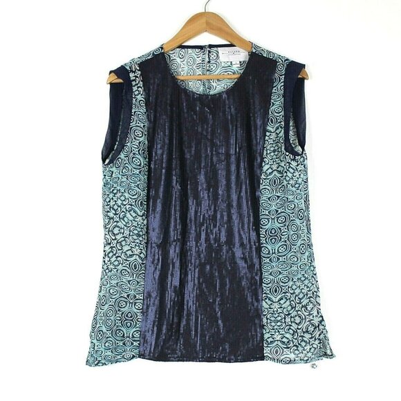 Eureka Christos Garkinos Womens 8 Sleeveless Blouse Sequin Front Button Back - Picture 12 of 12